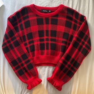 Red Plaid Cropped Sweater